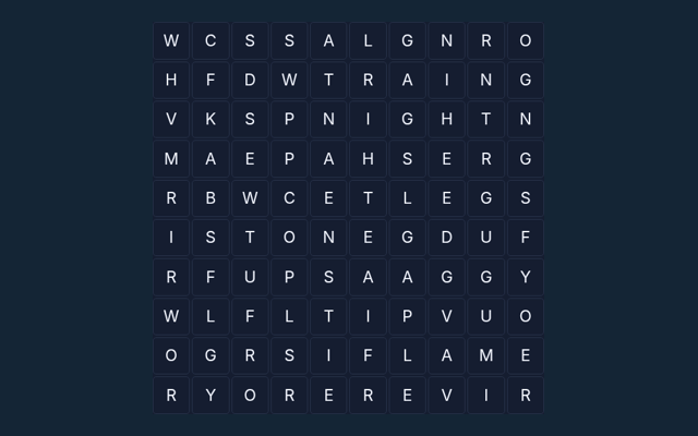 Word Search playing interface